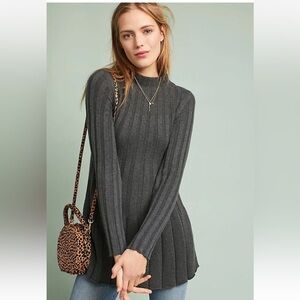 Anthropologie Dark Gray Ribbed Long Sleeve Dress